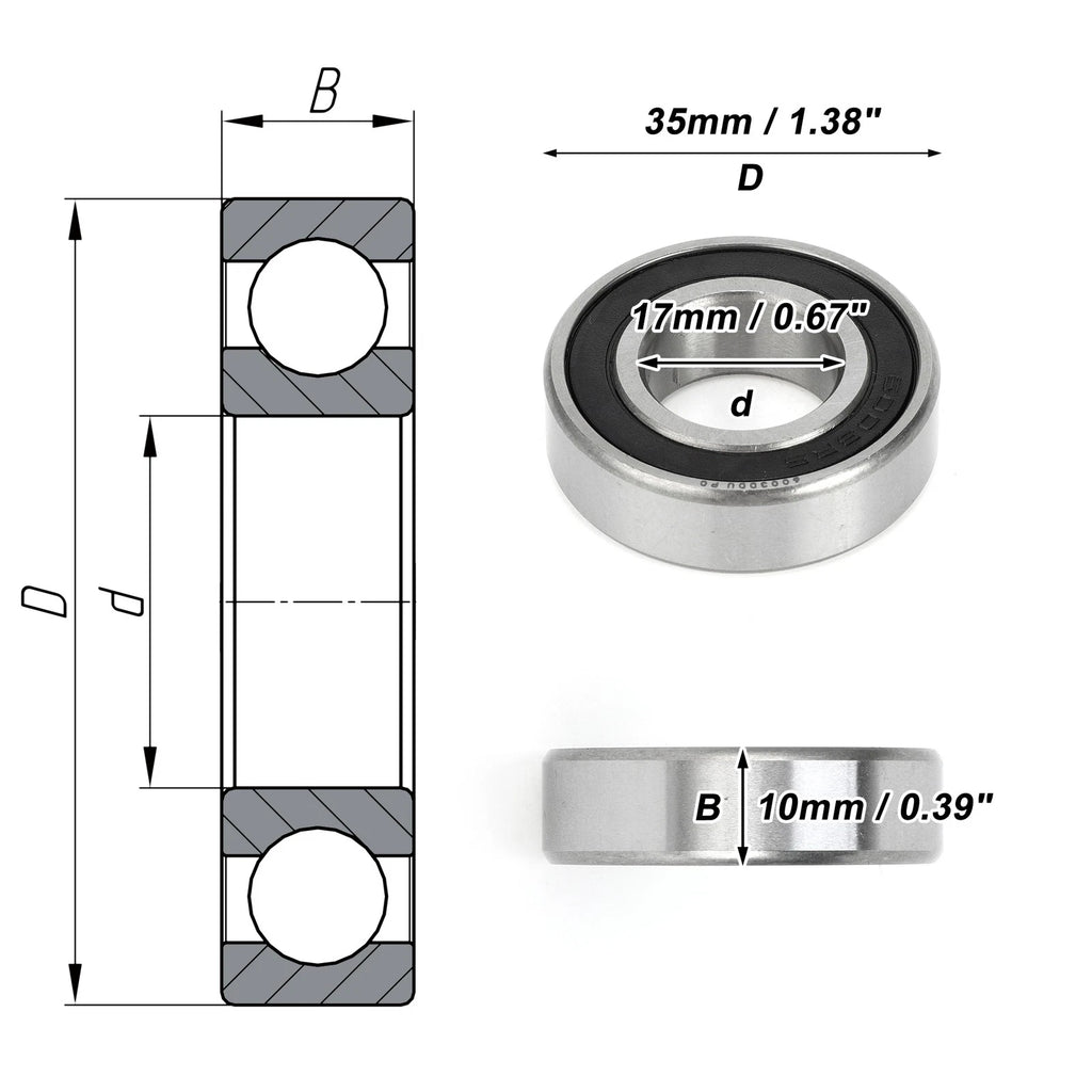 6003DDU Deep Groove Ball Bearing for Scooter Skateboard Wheel (P0)