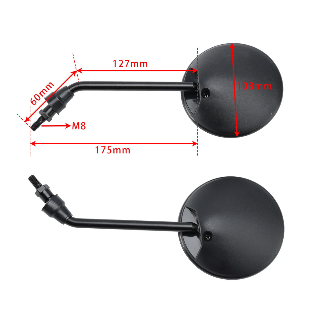 Pair Black Rearview Mirrors M8x1.25 for Simson S50 S51 S53 SR50 KR51 TP