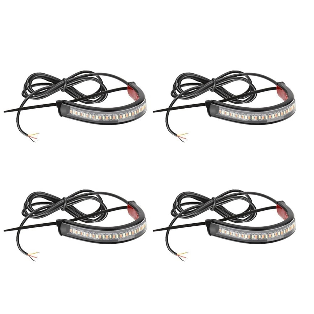 4X White/Amber Switchback LED Fork Turn Signal Light Strips for Motorcycle