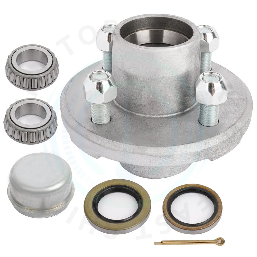 Set of 4 Galvanized Trailer Hubs with 2500 lbs Axle Bearings 4 on 4"