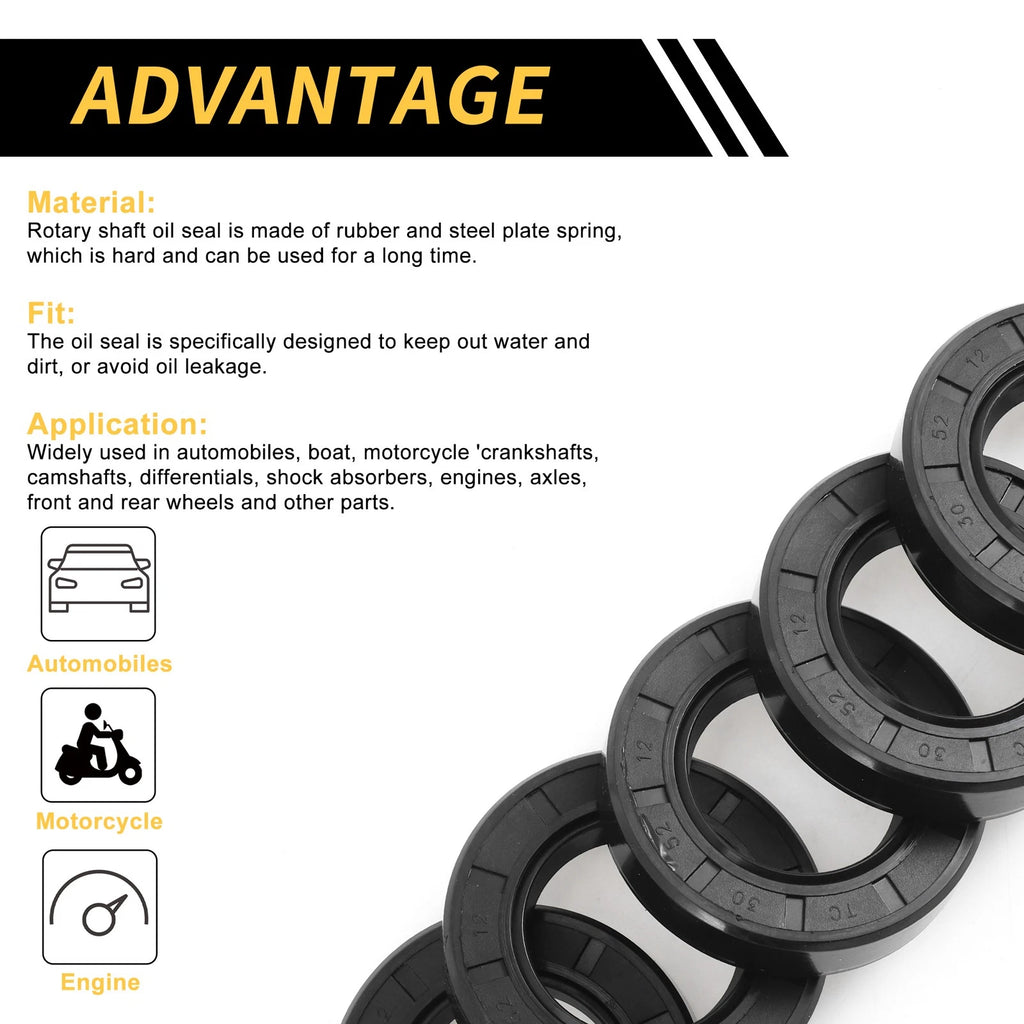 Set of 5 Oil Seal Rotary Shaft Seal NBR Rubber 30x52x12mm