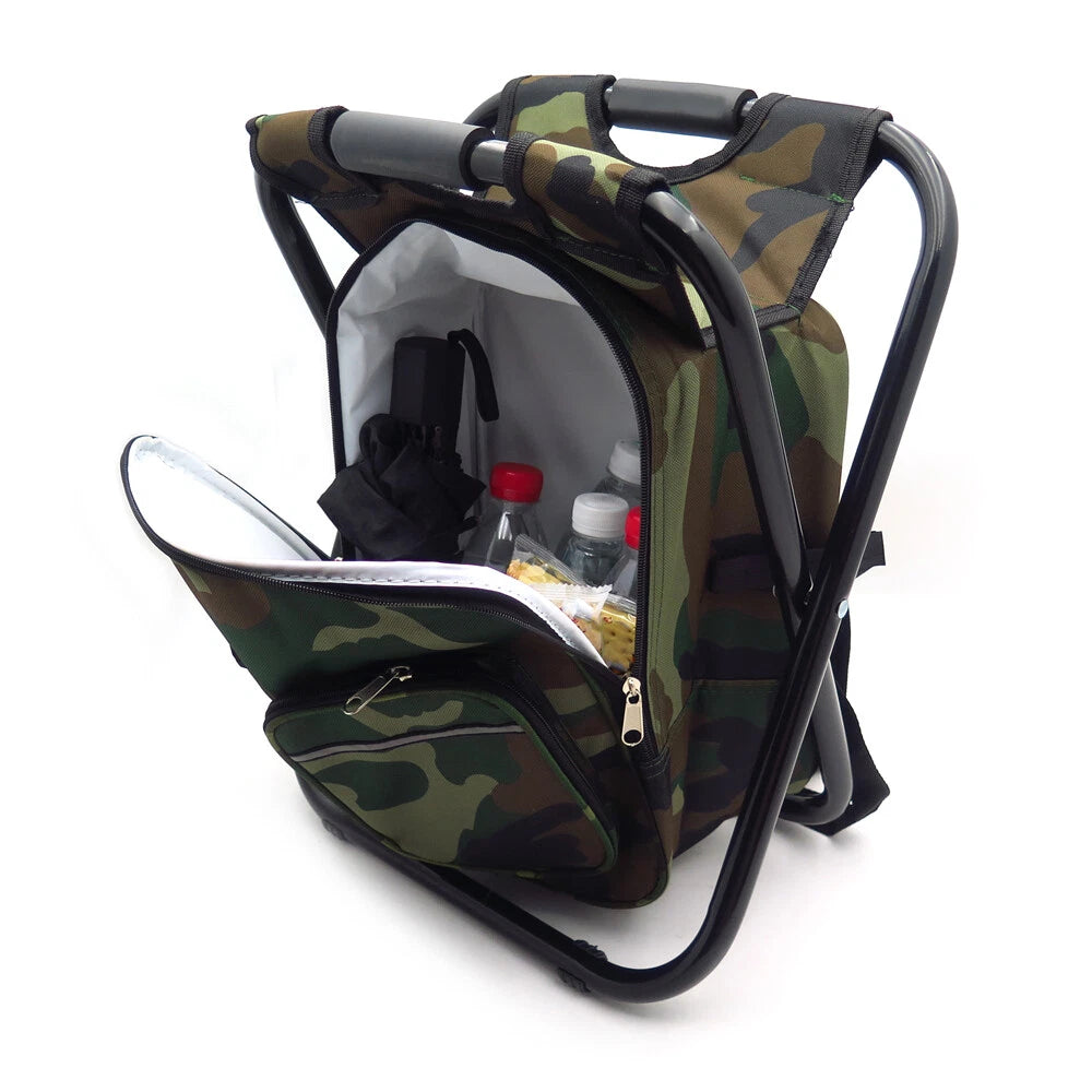 Foldable Fishing Backpack Beach Chair Stool with Cooler Bag