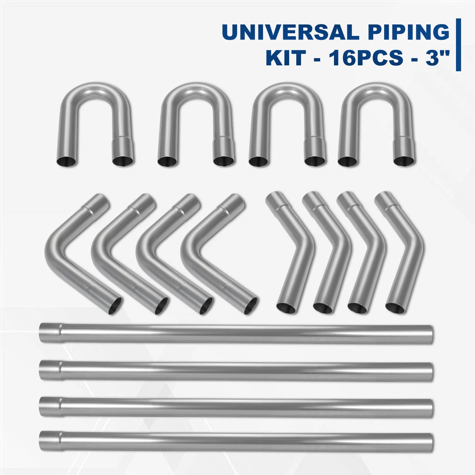 16Pcs 3" Exhaust Tube Mandrel Bend Piping Kit for Custom Applications