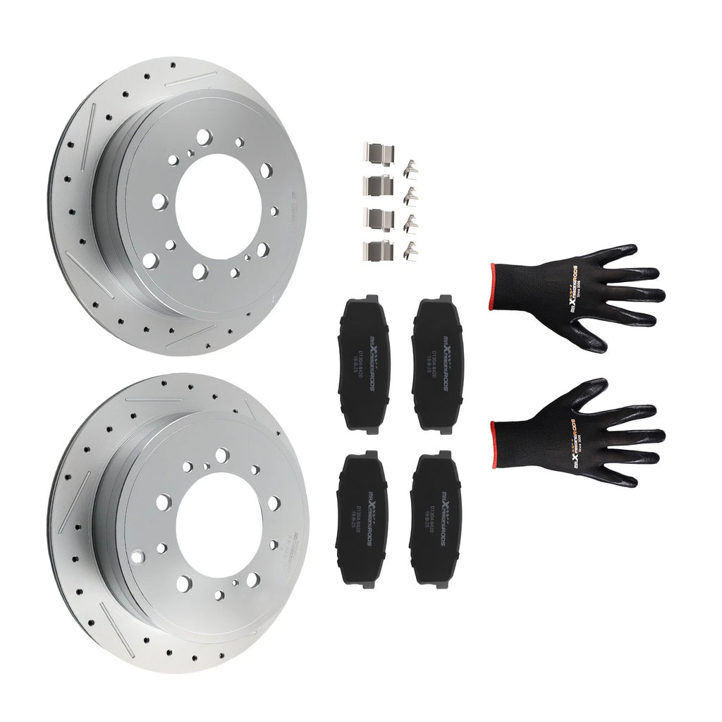 Rear Drilled & Slotted Brake Rotors + Pads for Toyota Land Cruiser/Sequoia/Tundra (2008–2021)