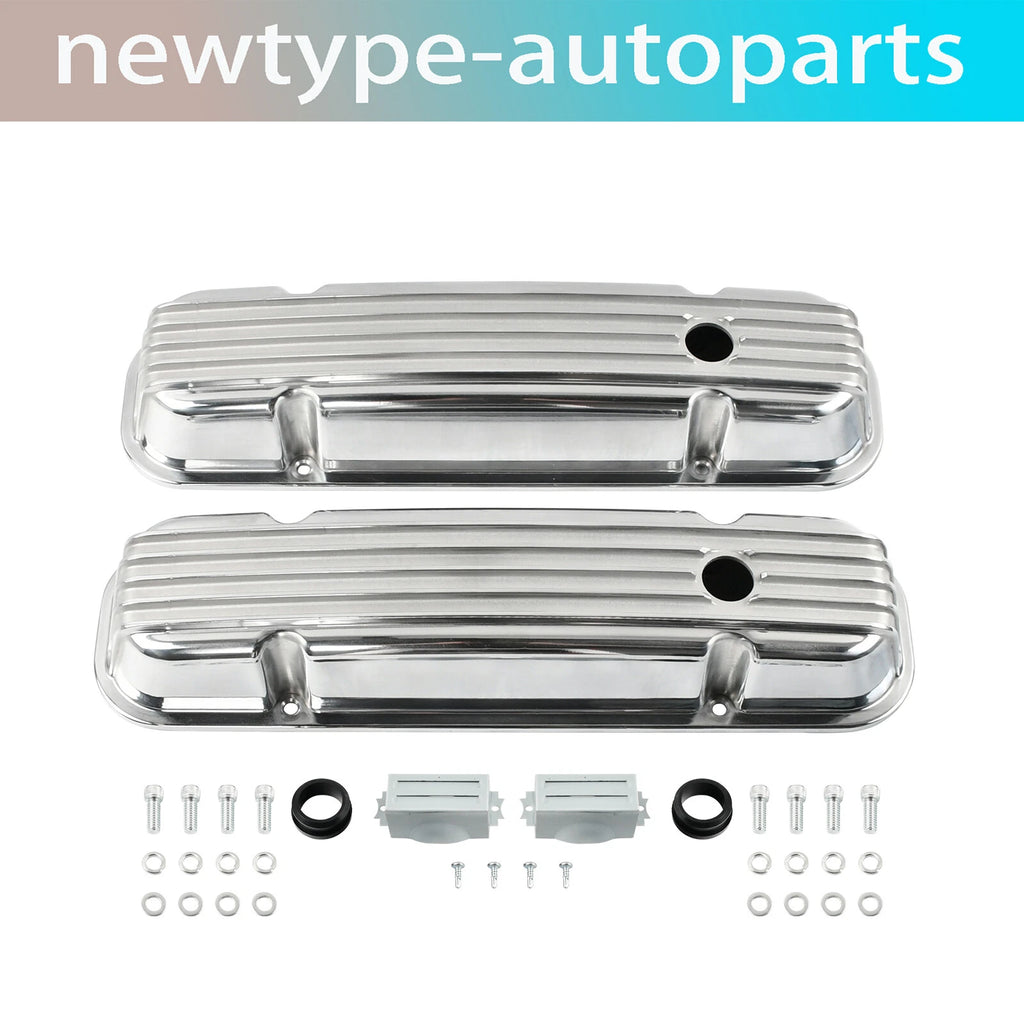 Finned Tall Polished Aluminum Valve Covers for Pontiac 350 400 455
