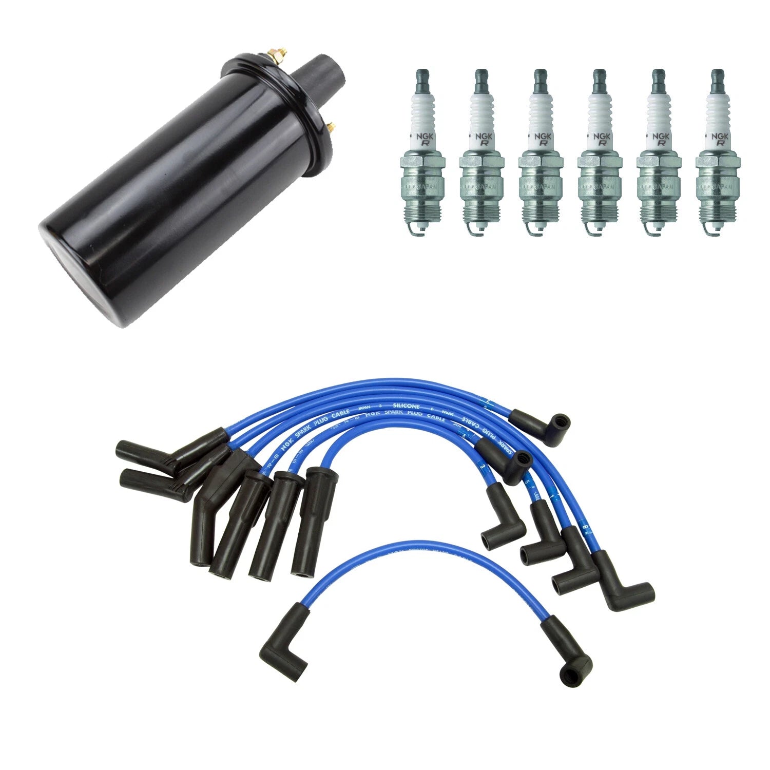 NGK Ignition Coil Wires & 6 Nickel Spark Plugs Kit for E-250 Econoline (1992–1996)