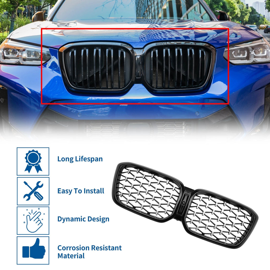 Front Upper Bumper Grille for BMW X3 G01 (2020–2023) Half Chrome Silver Tone