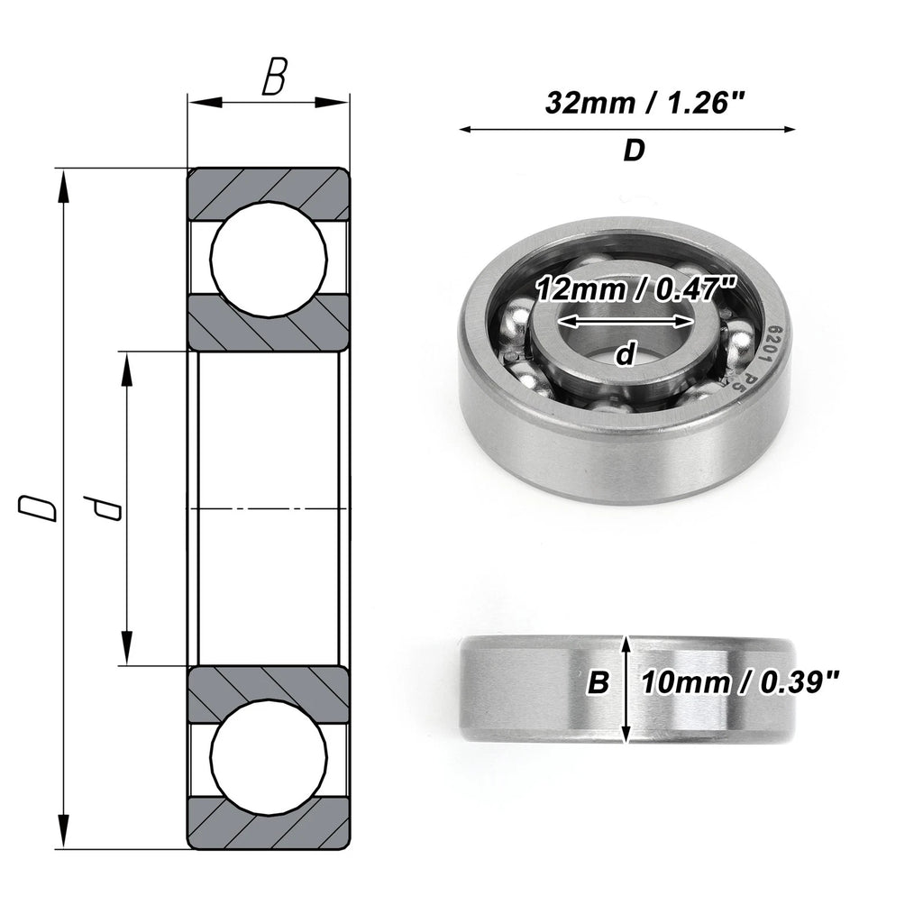 Deep Groove Ball Bearing 6201 for Scooter Skateboard Wheel (12x32x10mm)