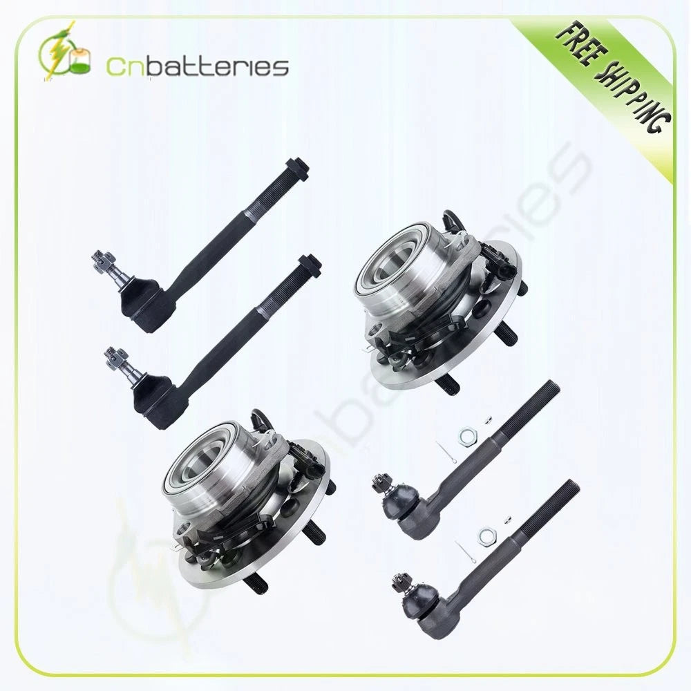 2 Front Wheel Hub Bearing ABS + 4 Tie Rods for GMC K1500 (1995–1999)
