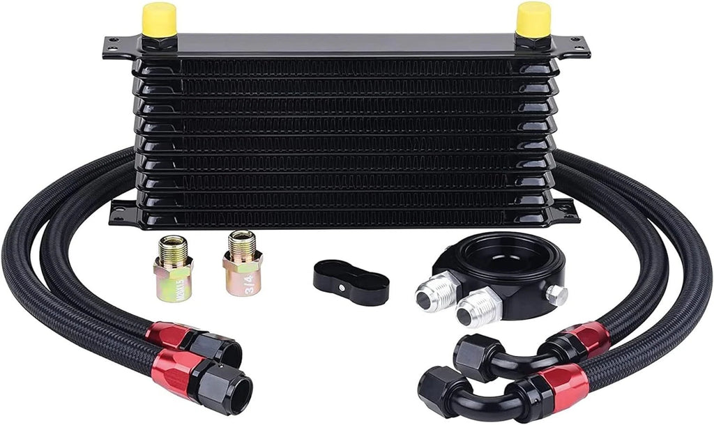 10 Row AN10 Universal Aluminum Transmission Oil Cooler & Filter Adapter Kit
