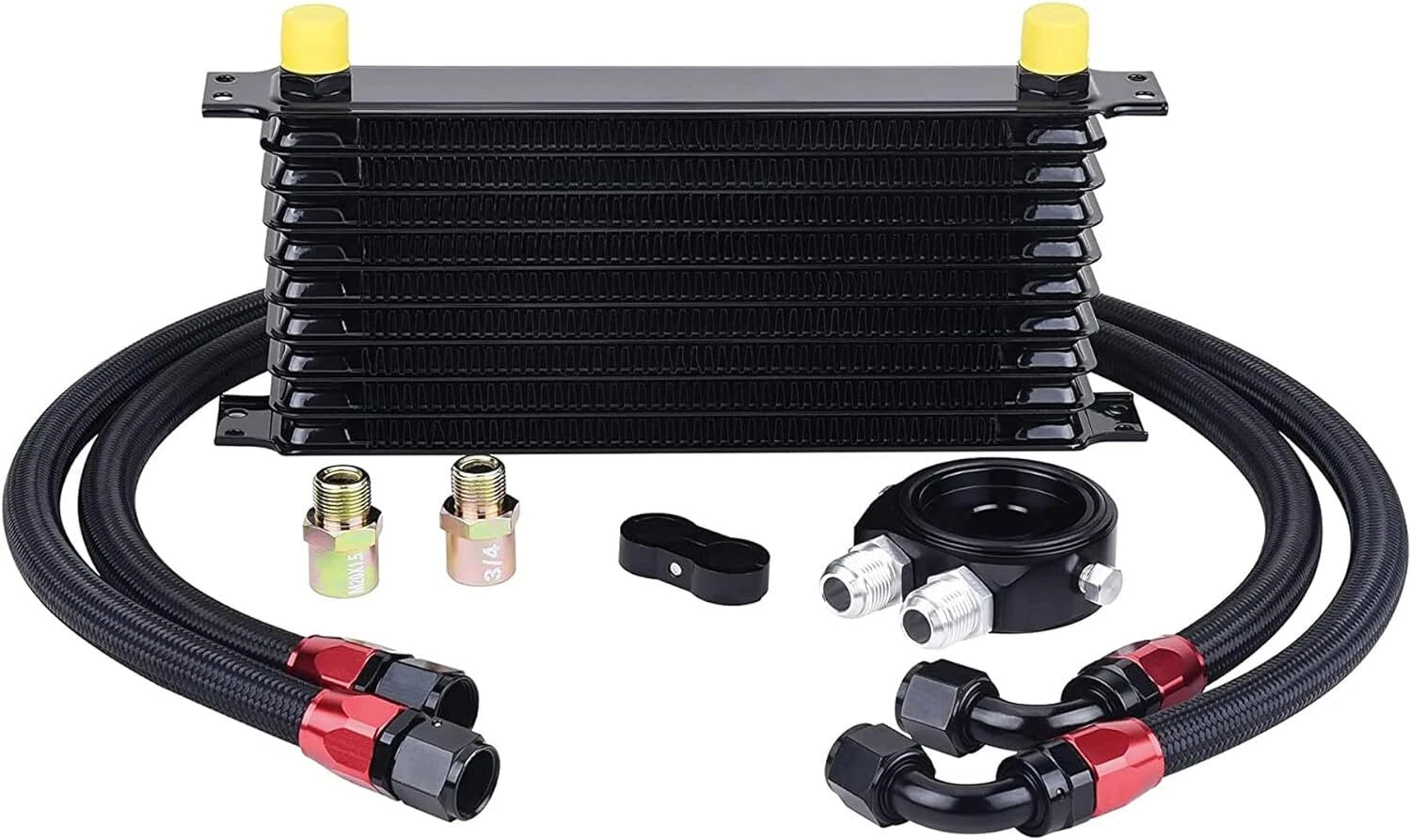 10 Row AN10 Universal Aluminum Transmission Oil Cooler & Filter Adapter Kit