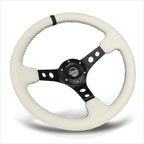 NRG RST-006BK-WT-B 350mm 3" Deep White Leather Black Stitch Steering Wheel