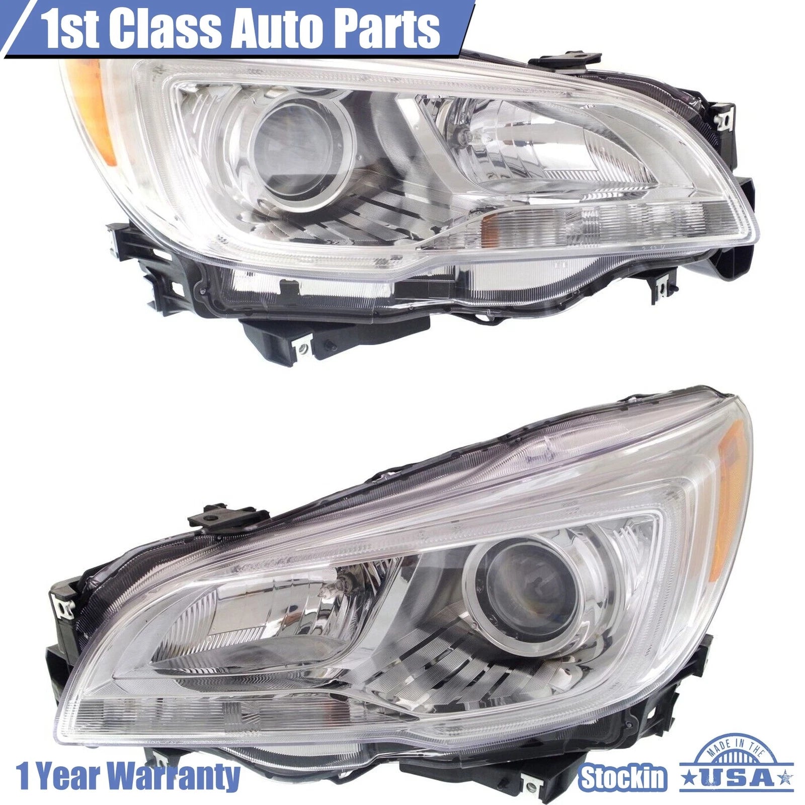 Set of 2 Chrome Halogen Headlights for Subaru Legacy Outback (2015–2017)