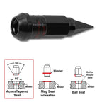 Set of 20 M12X1.5 Black JDM Cone Wheel Lug Nuts with Spline Lock and Key