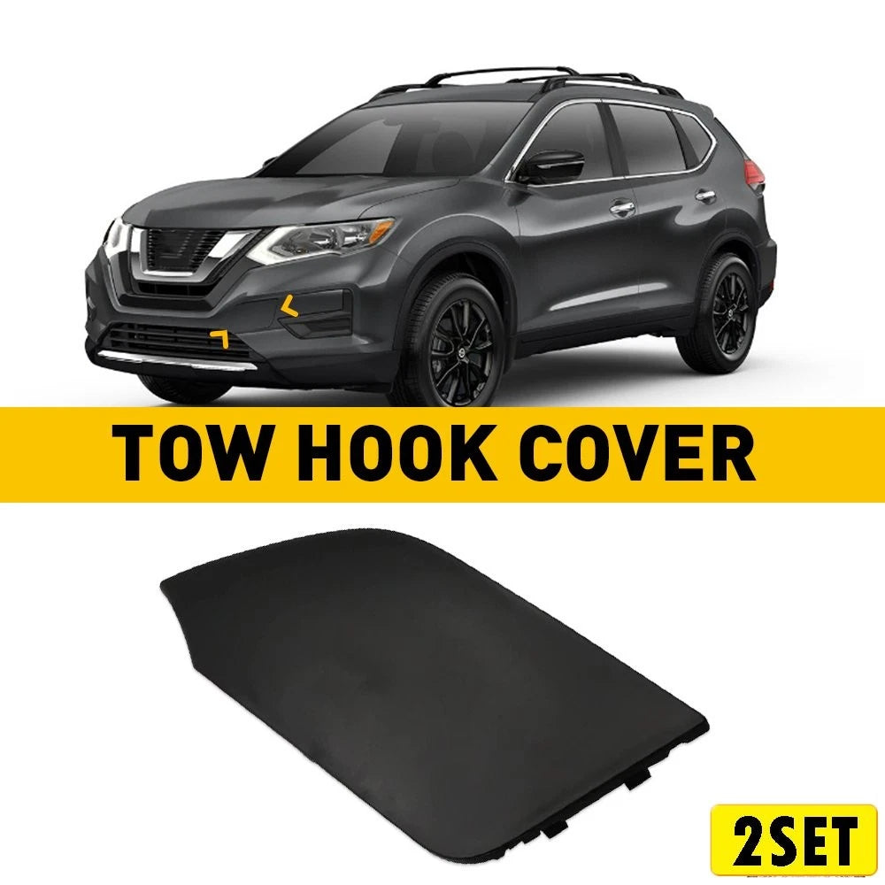 Set of 2 Black Front Tow Hook Covers for Nissan Rogue (2017–2020)