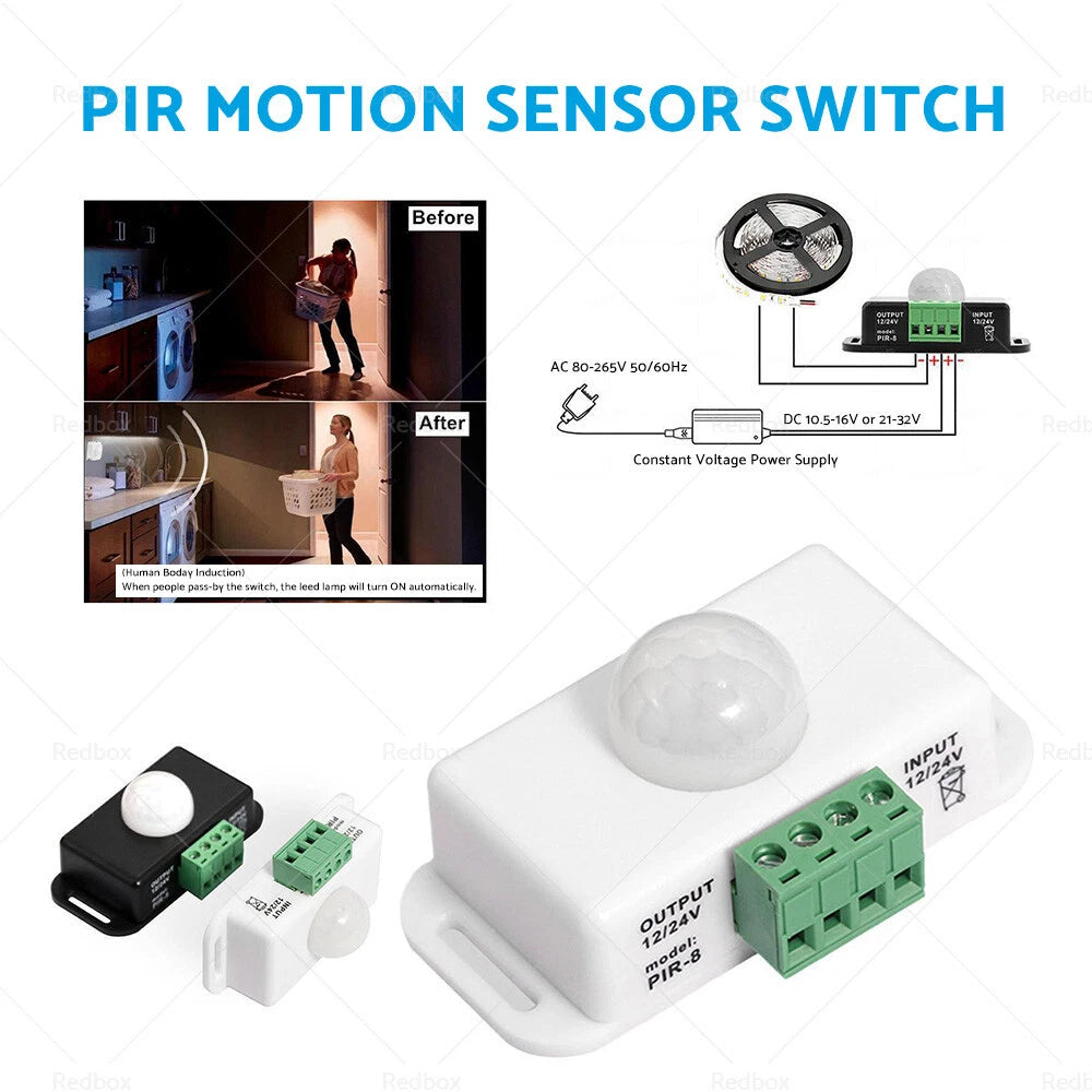 PIR Motion Sensor Switch for LED Light Strip (12V 24V) 136HG040-1X2