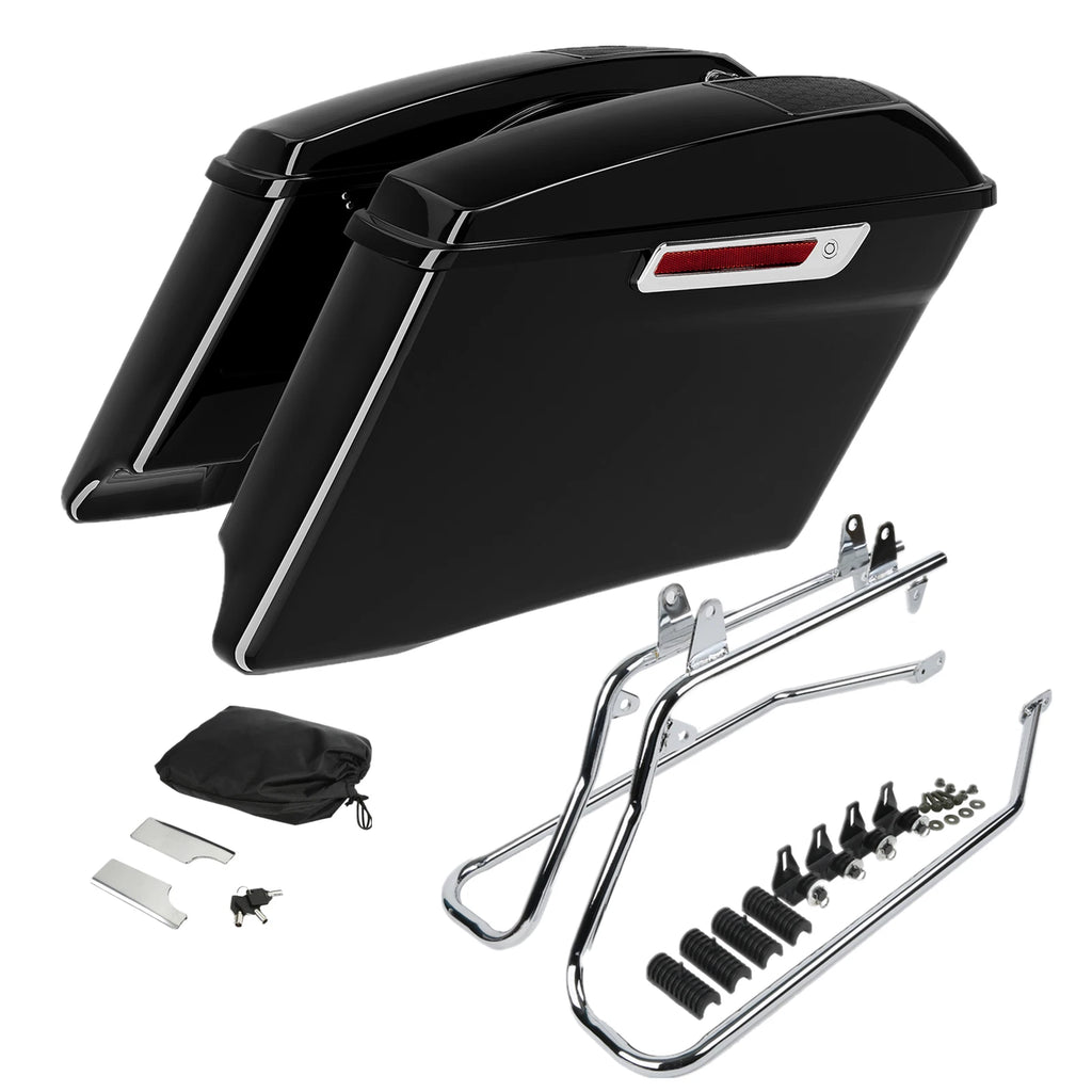 4" Extended Saddlebags with 6x9" Speaker Lids & Bracket for Harley Softail (1984–2017)