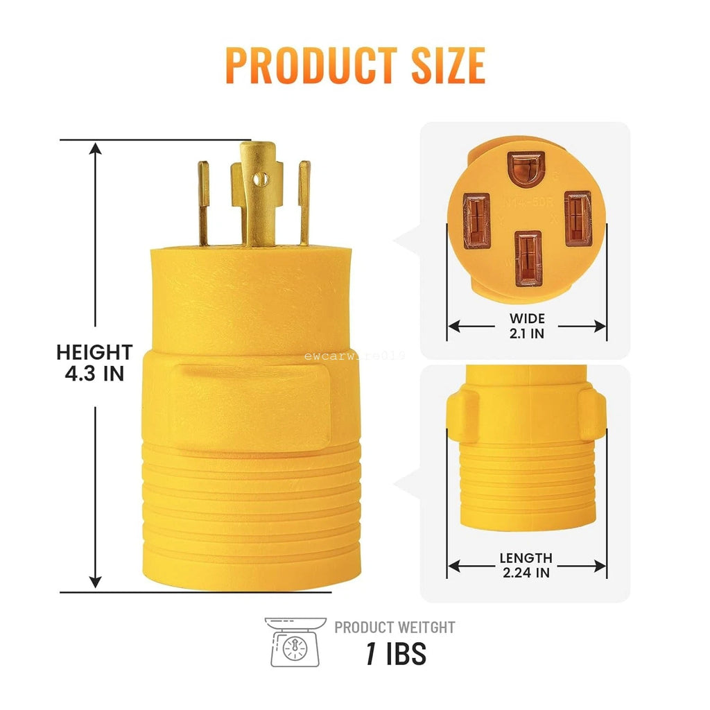 L14-30P to L14-50R RV Generator Plug Adapter for EV Camper (4 Prong)