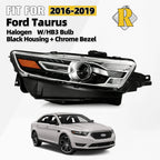 Halogen Headlight for Ford Taurus (2016–2019) Black Housing W/HB3 Bulb RH