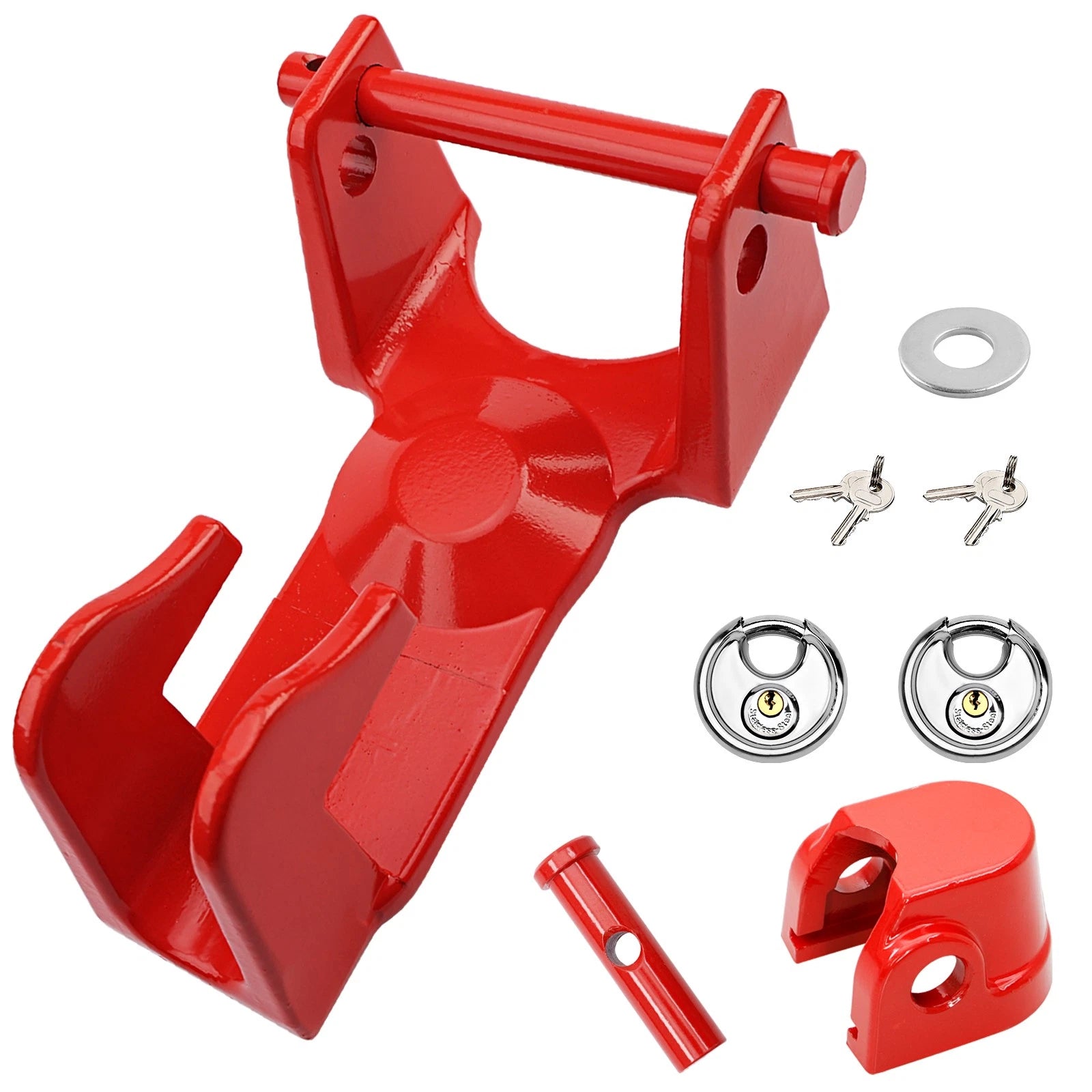 Gooseneck Trailer Hitch Lock for RV Trailers (Heavy Duty, Red)