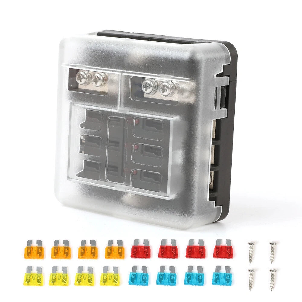 6-Way Waterproof Fuse Box with LED Indicator for 12V/24V Vehicles
