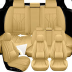 Set of 5 Car Seat Covers for Universal Fit (PU Leather, Beige)