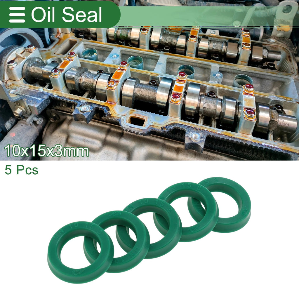 Set of 5 Oil Seal Rotary Shaft Seal 10x15x3mm High Pressure Green for Various Models