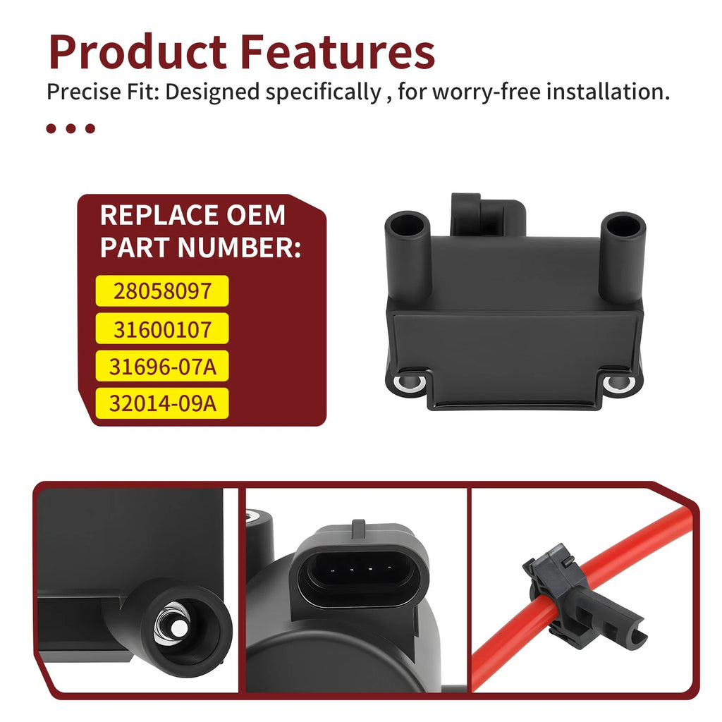 Ignition Coil with Spark Plug Wire Caps for Harley FXDB FXDF (2012–2017)