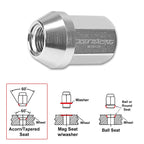 20Pc M12X1.25 Silver JDM Closed End Acorn Hex Wheel Lug Nuts + Extension 25mmx35mm
