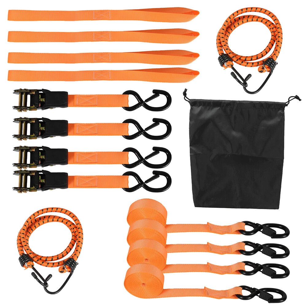 Set of 4 Cargo Control Ratchet Tie Down Straps for Various Models (15 FT)