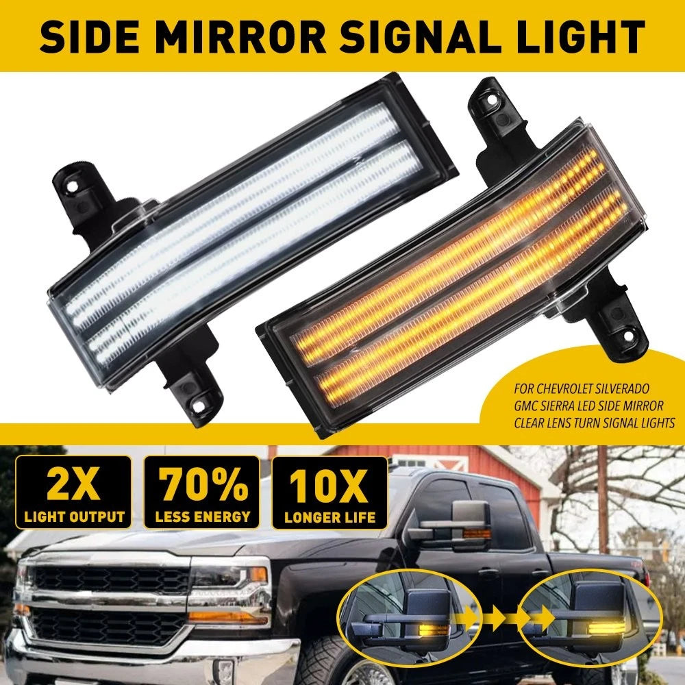 LED Side Mirror Lens Turn Signal Lights for Chevrolet Silverado GMC Sierra (H)