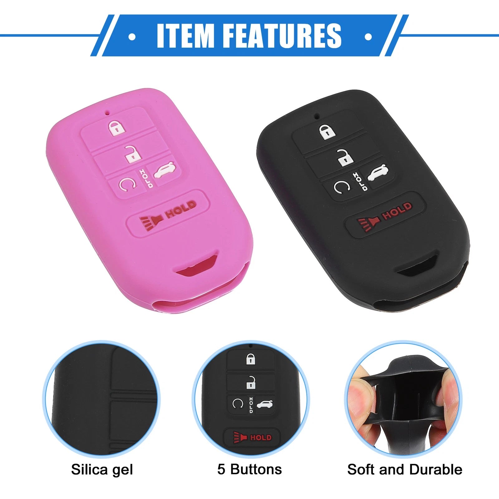 2X 5 Button Smart Remote Key Shell for Honda Accord (2016–2021) Black Pink