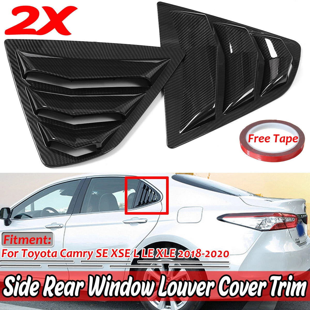Carbon Fiber Look Rear Side Window Louvers for Toyota Camry (2018–2024)