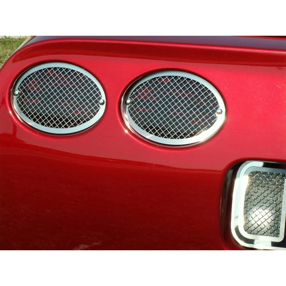 Tail Light Grilles Laser Mesh Polished Stainless for 1997-2004 Chevy Corvette