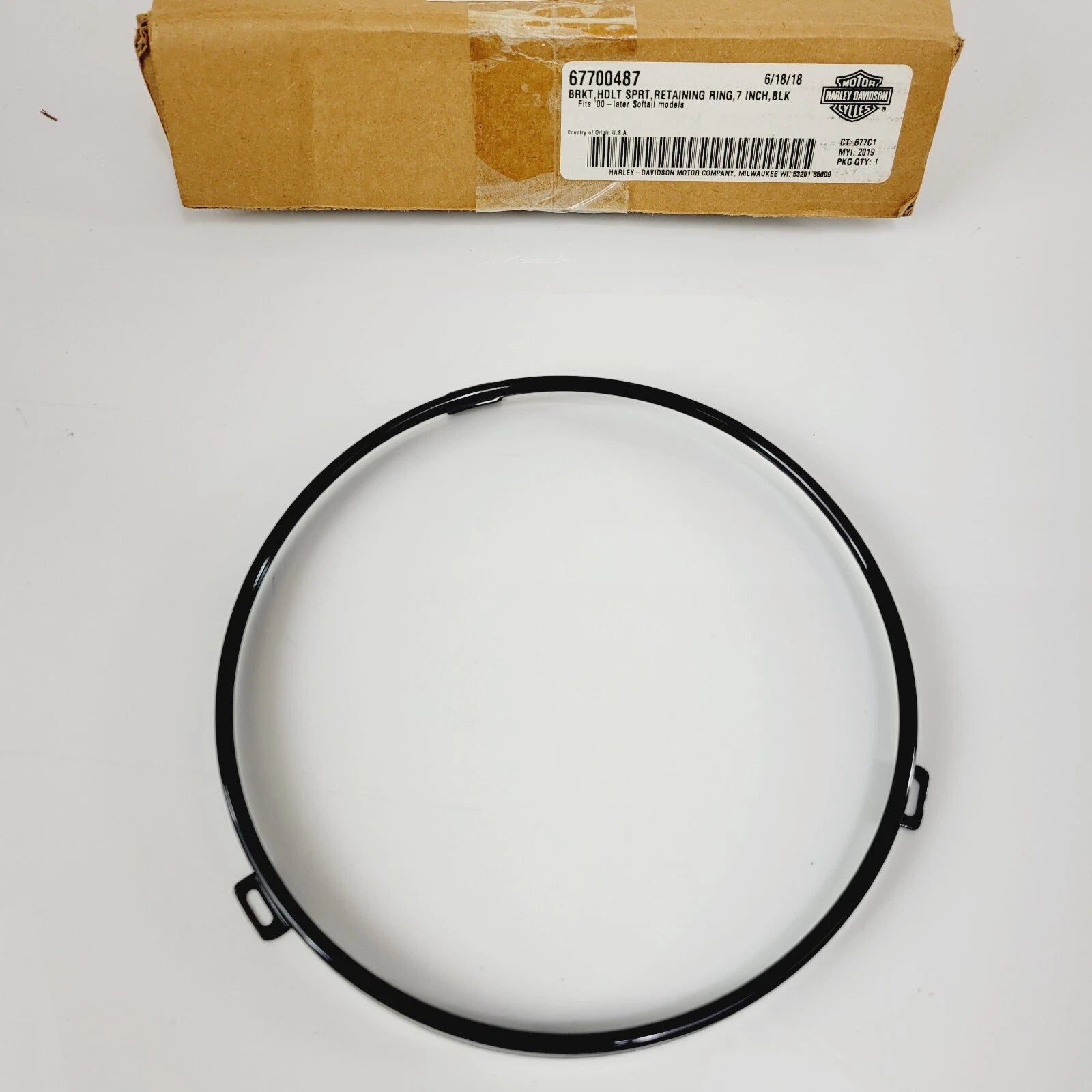7" Gloss Black Round Headlight Trim Ring for Harley-Davidson Softail 67700487