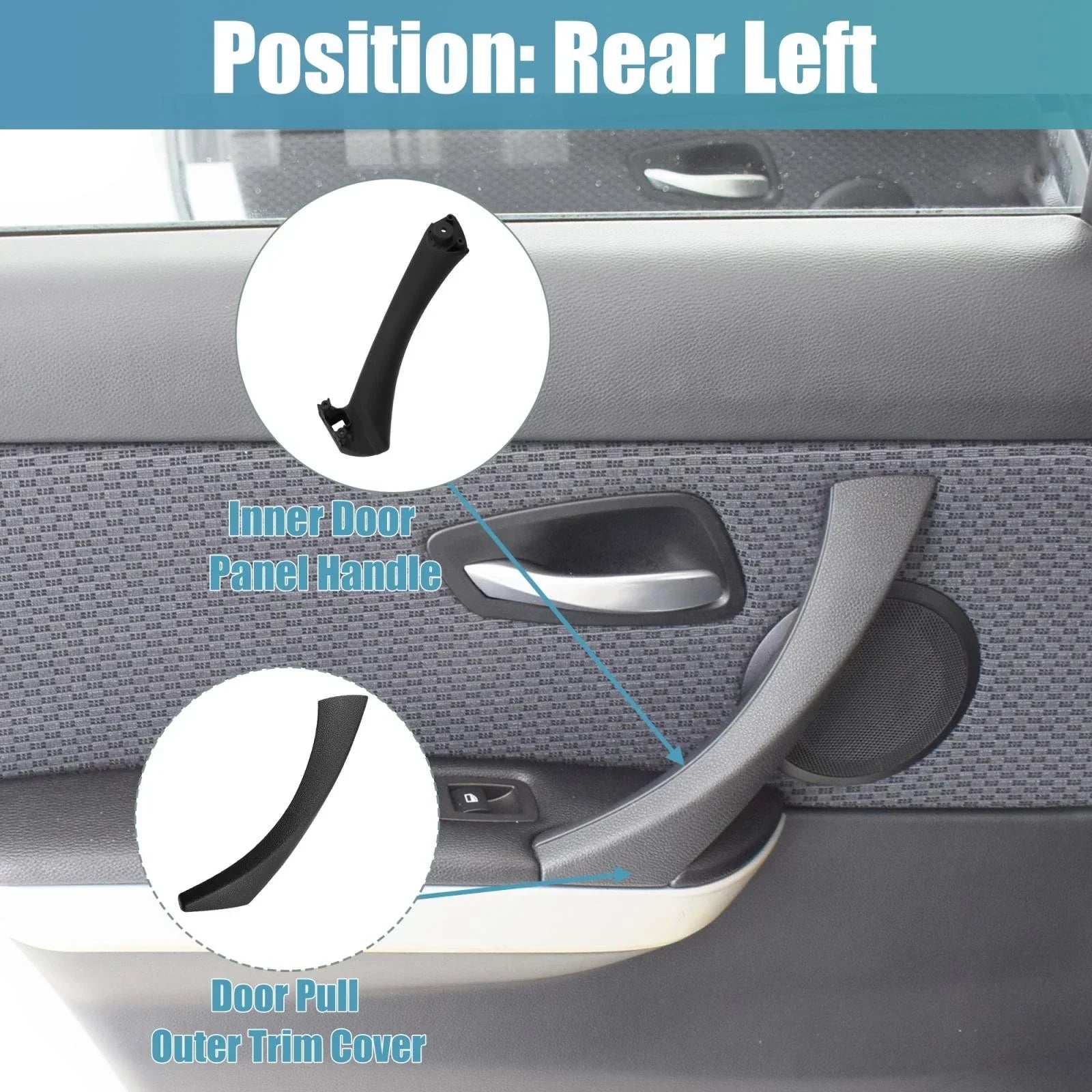 Rear Left Inner Door Panel Handle Outer Cover Black for BMW E90 (2005-2013)
