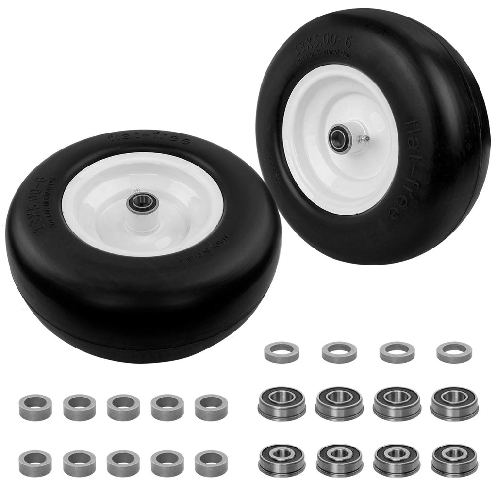 Set of 2 Front Smooth Flat Free Tires for Zero-Turn Lawn Mower 