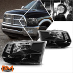 Headlight Pair for Dodge RAM (1994–2002) Black Housing Clear Lens