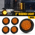 5x Amber 2" Round 9-LED Side Marker Clearance Lights for Truck Trailer (12V)
