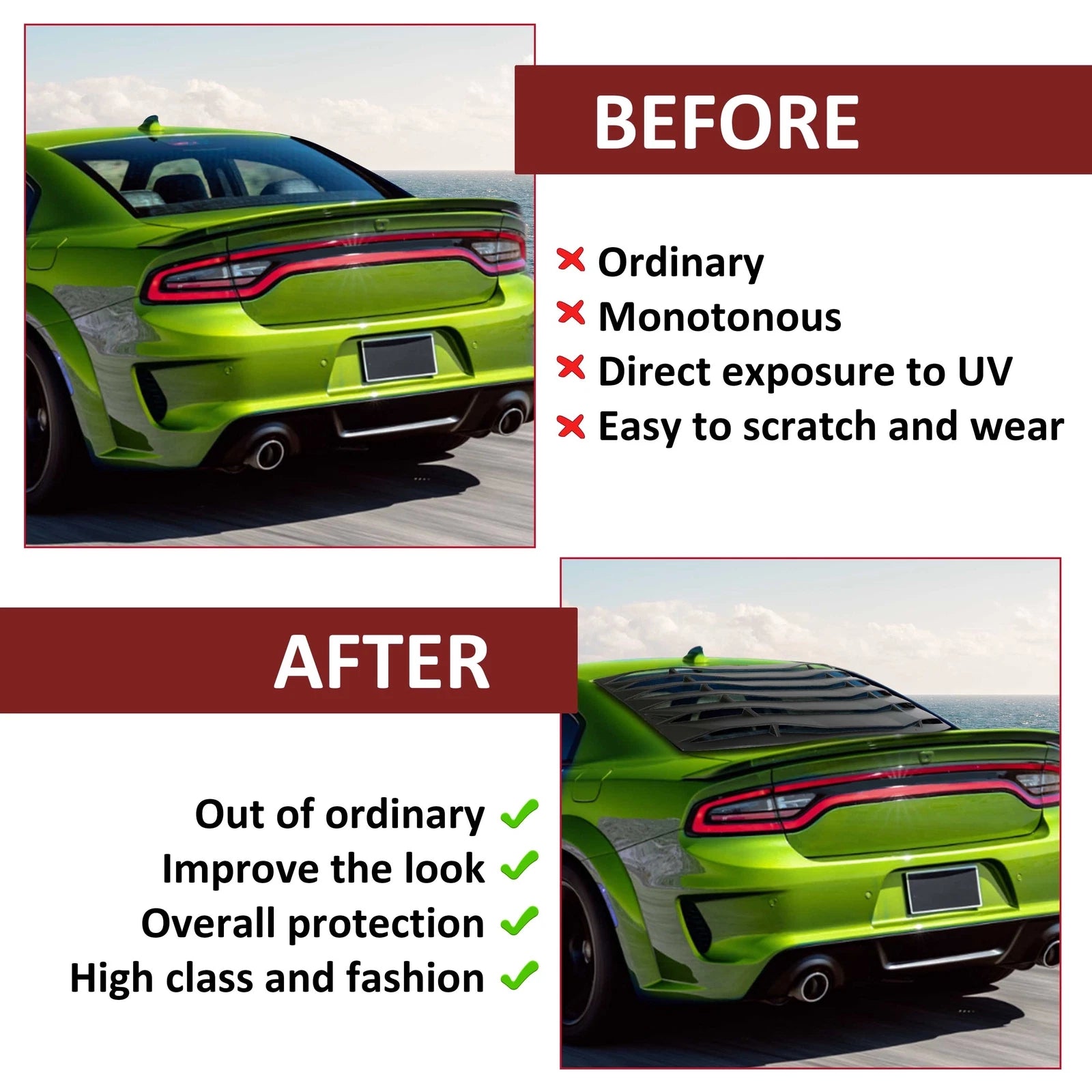 Rear Window Louver Cover Sun Shade for Dodge Charger (2011–2023)
