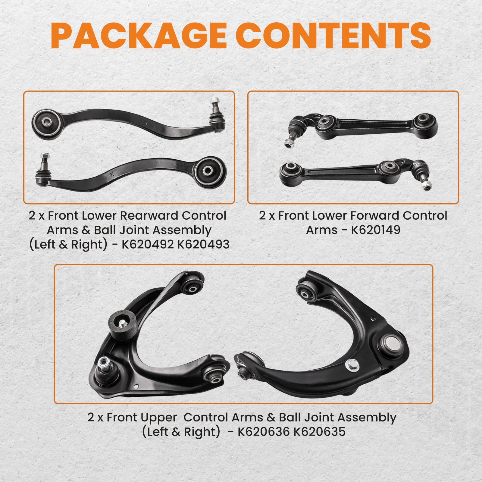 Set of 6 Control Arms & Ball Joints for Mercury Milan (2008–2011)
