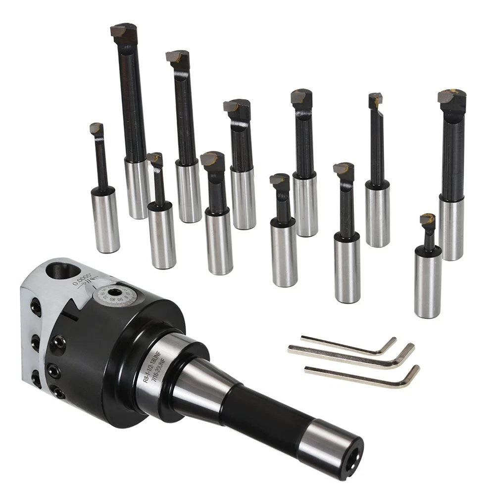 3" Boring Head with R8 Shank & 12 Pcs 3/4" Carbide Boring Bar Set
