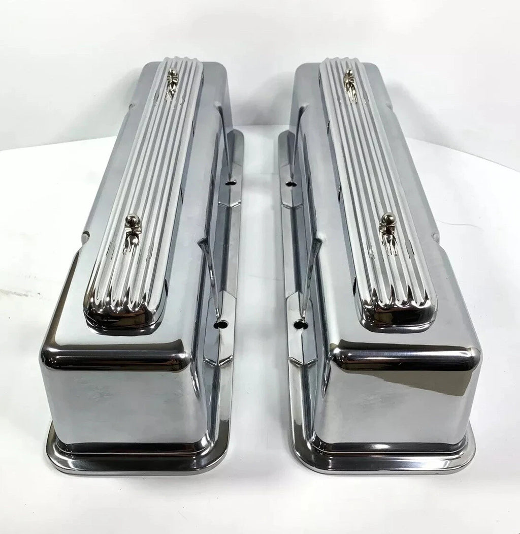 Rocket Finned Aluminum Valve Covers Tall Show Quality for Chevy SBC (1958–1986)