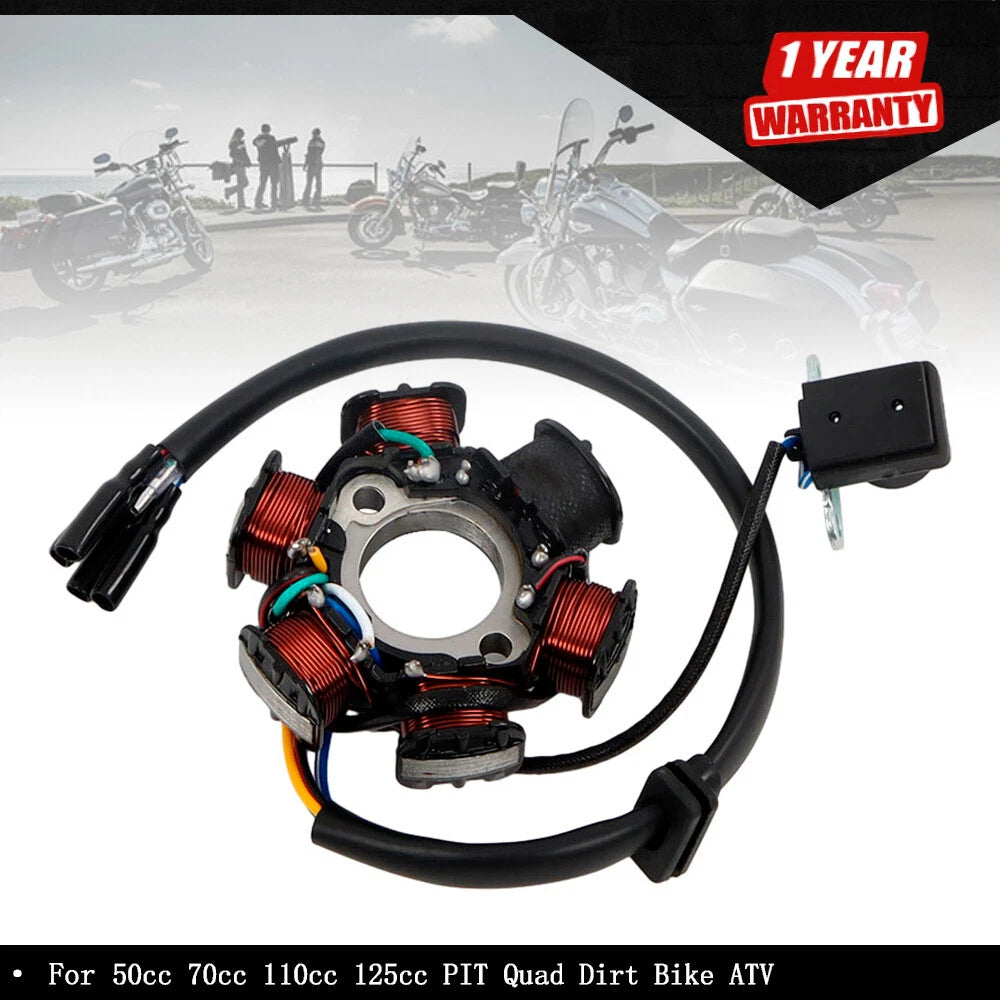 Coil Pole Magneto Flywheel Stator for 50cc 70cc 110cc 125cc PIT Quad (2000â2023)