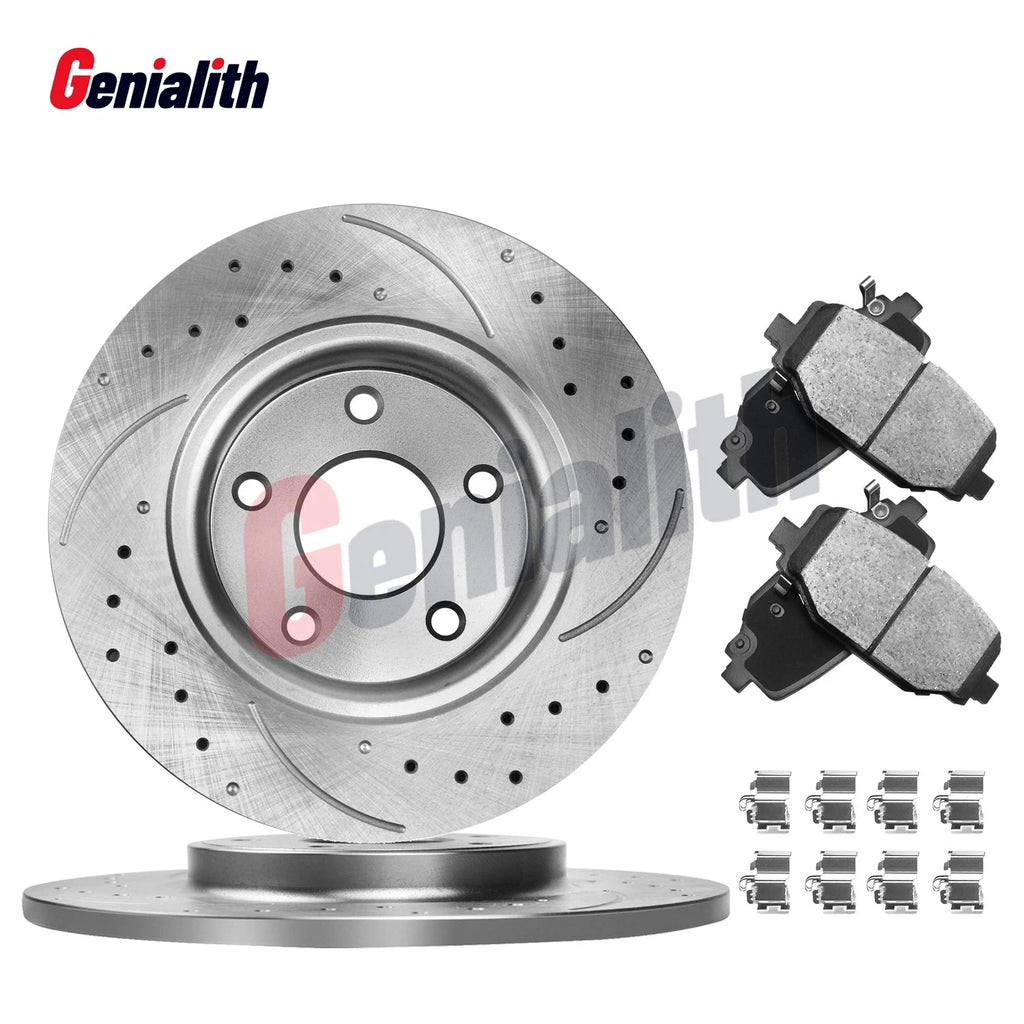 Set of 2 Rear Disc Rotors Brake Pads for Dodge Grand Caravan Journey (2008–2020)