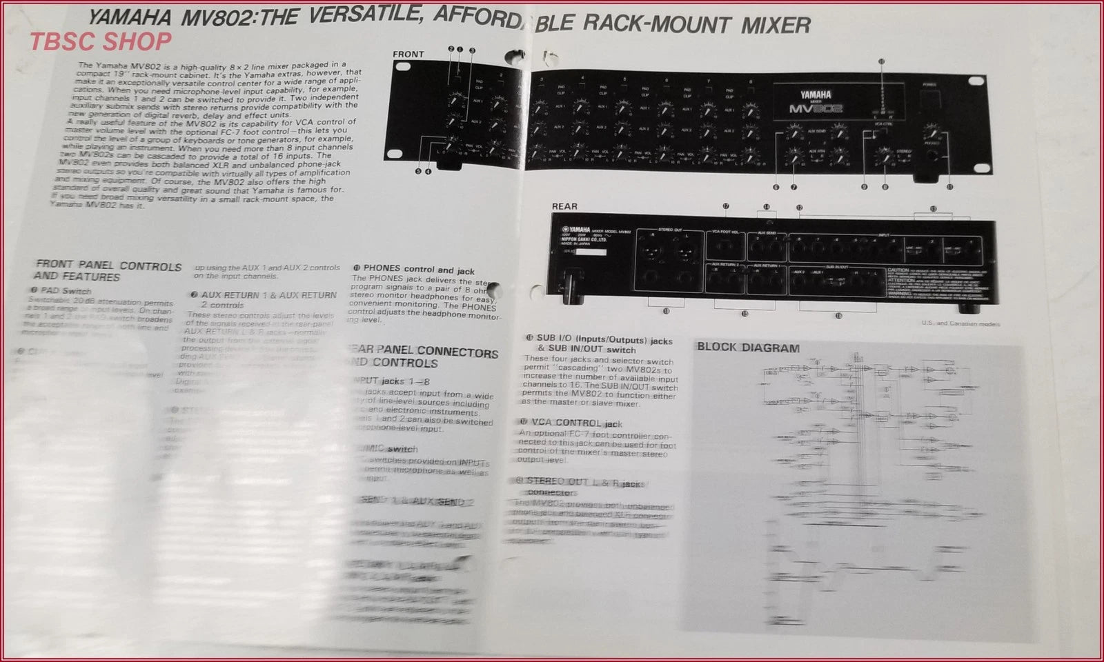 Yamaha MV802 Rack Mount Mixer Sales Brochure