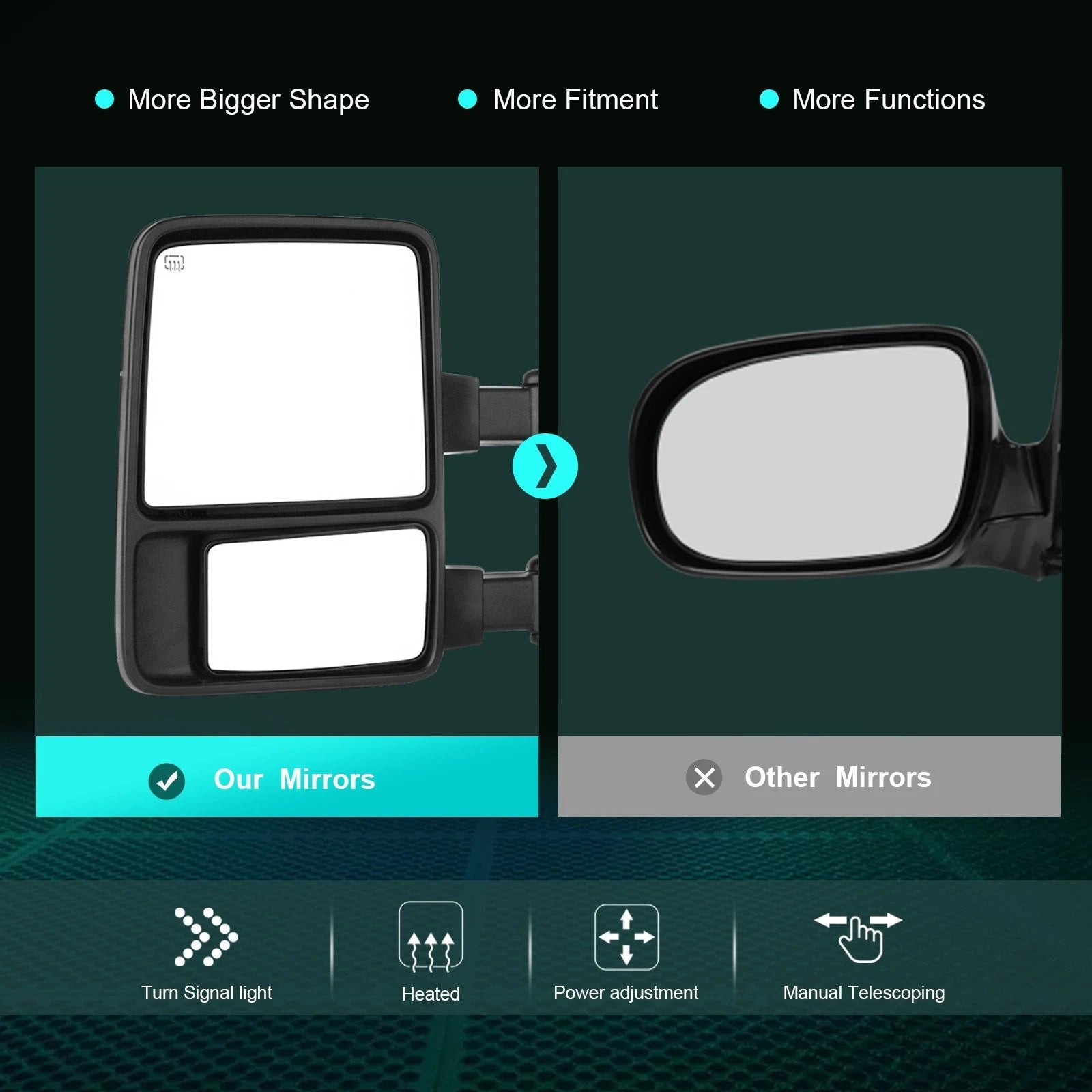 Pair of Towing Mirrors for Ford F250 Super Duty (2003–2007) - Power Heated Signal