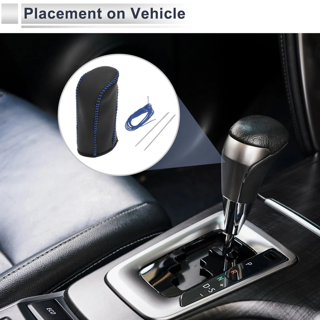 Gear Shift Knob Cover for Nissan Tiida (2004–2012) Black Blue Faux Leather