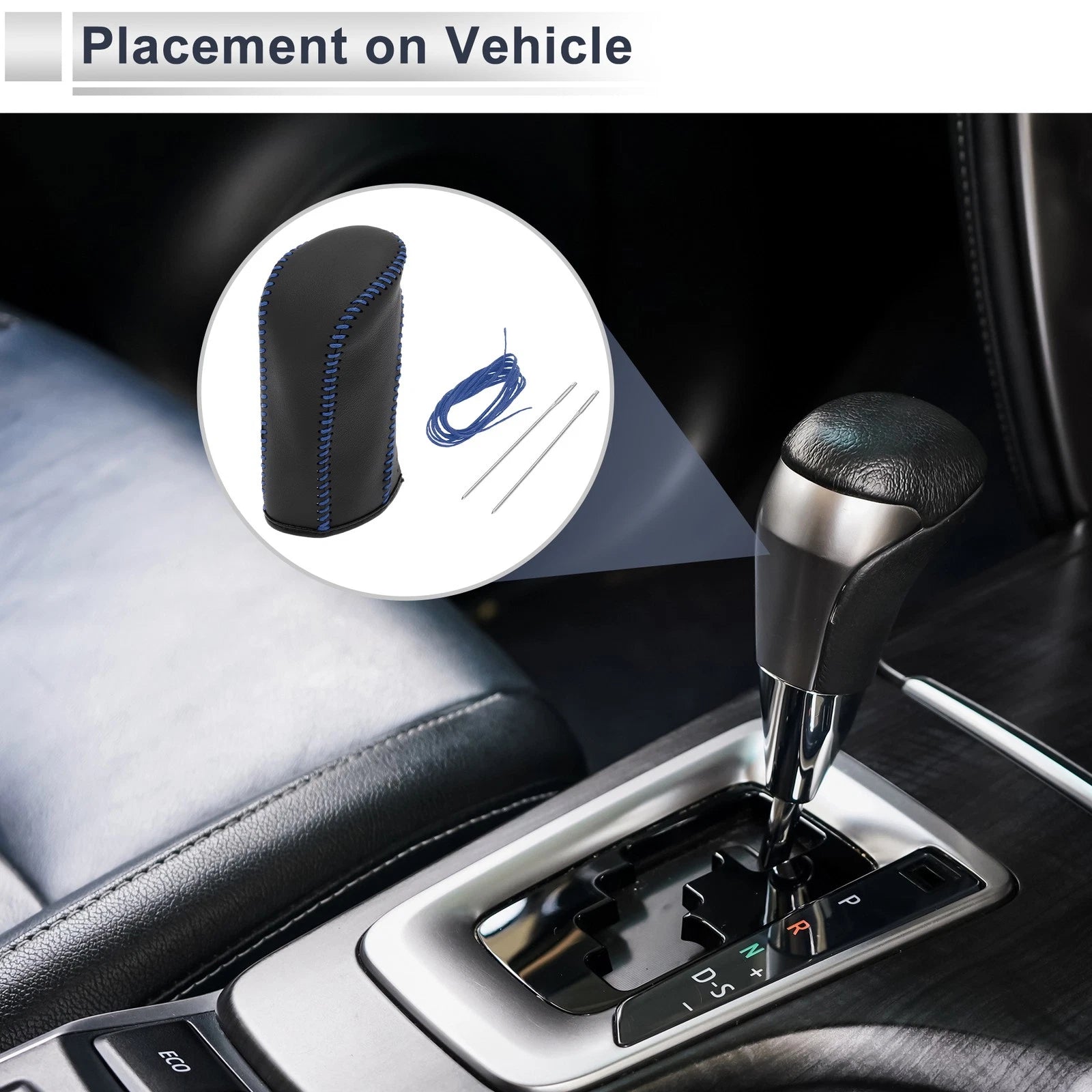 Gear Shift Knob Cover for Nissan Tiida (2004–2012) Black Blue Faux Leather