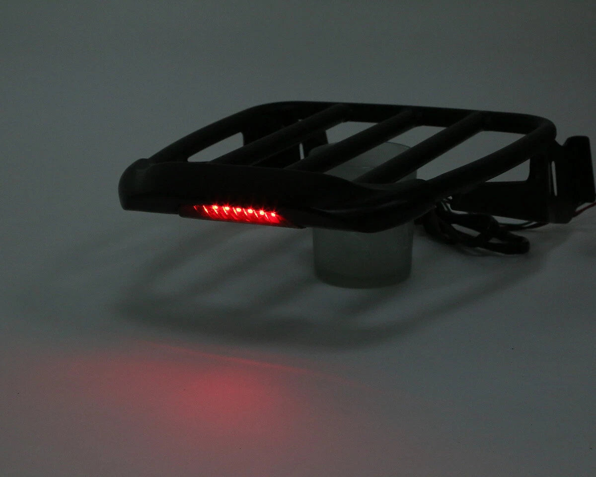 2X Black Two-Up Detachable Luggage Rack with LED Light for Harley Softail (1984–2005)